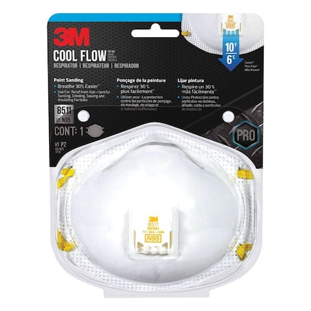 Scotch 3M N95 Paint Sanding Cup Disposable Respirator Pro-Series Valved White One Size Fits All 1 pc 8511PA1-A-PS